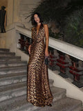 Amozae-new years eve outfits Christmas party outfits Sexy Leopard Printed Dangling Hatler Women's Dress Fashion Backless Sleevelss Pleated Maxi Dresses 2024 Lady Evening Party Robes