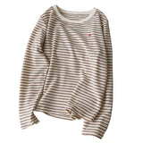 Amozae-Autumn Casual Outfits Amozae-Love Embroidery Striped Sweatshirt  Women Autumn Loose Fit Slimming Round Neck Long Sleeved Tops