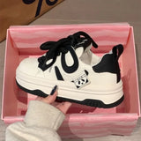 Amozae-2025 Spring and Autumn New Women's Casual Sports Shoes Comfortable Thick Bottom Panda White Shoes Popular Women's Board Shoes