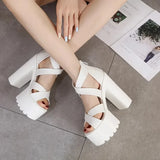 Summer high heels sandals women thick platform shoes Elegant Wedge Buckle Slope sandals Roman Ladies Gladiator Heel Pumps white