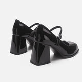 Amozae-New Chunky Mary Jane Heels Pumps Fashion Vintage Patent Leather High Heels Female Square-toed Black Lolita Platform Shoes Womens