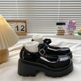 Amozae-Platform Heels Mary Jane Shoes Simple Lolita Black Platform Heeled Shoes Student College Sweet Medium Heel Women Single Shoes