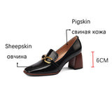 Amozae-New Spring Woman Shoes Leather Shoes Women Slip-On Loafers Women Pumps Metal Chain Square Toe High Heels Shoes Zapatos De Mujer