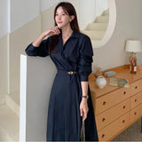 Amozae-Elegant V-neck Slimming Long Sleeve Women's Dress New Arrival Autumn  Rui Li Wrinkle-free Waist-fitted Sensible Design