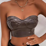 Amozae-Sexy Tank Top Glossy PU Leather Halter Crop Tops Women Wrap Chest Bare Midriff Camisole Sleeveless  Tube Top Female Cropped Vest