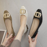 Amozae-2024 Woman Elegant Square Toe Beige Shoes Heel Female Metal Accessories  Shoes Comfortable Cute  Shoes