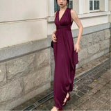 Amozae-Christmas Party Dresses Purple Sexy Party Sleeveless Dress Women Chiffon France Vintage Long Dress Female Beach Elegant Chic Backless Dress Summer 2024