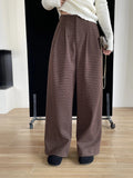 Amozae-Autumn Casual Outfits Amozae-Plaid Woolen Pants Women Elastic Waisted Straight Leg Pant In 2024 Winter