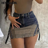 Amozae Gradient Fashion Wrap Denim Skirt Women High Street Vintage Zipper Detail Jeans Skirts Chic Stylish Lady Sexy Outfits