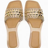 AMOZAE-- PVC Transparent Riveted Flat Beach Slides