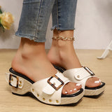 Amozae-2025 New Metal Buckle Wedge Sandals for Women Fashion Rivet Decor Platform Slippers Woman Summer Thick Sole Roman Sandals Ladies