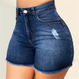 Amozae-Large Size Sexy Ripped Denim Shorts Girl New High Waist Skinny Hips Stretch Leg Length Tight Tight Stretch Hips Jeans Women