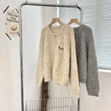 Amozae-Autumn Casual Outfits Amozae-Dog Embroidery Double Zipper Knit Cardigan Casual Solid Winter Women's Sweater Jacket