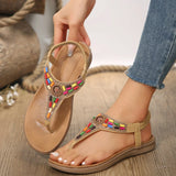 AMOZAE- - Summer Crystal Bohemian Flat Heel Sandals