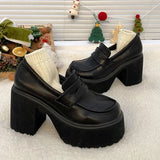 Amozae- Chunky High Heels Pumps for Women 2025 Spring Patent Leather Platform Loafers Woman Black Thick Heeled Jk Lolita Shoes