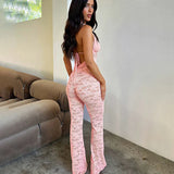 Amozae-Sexy See Through Pink Lace Halter Neck Big Backless Bandage Jumpsuits For Women Deep V-Neck Sleeveless Slim Fit Rompers