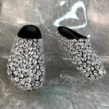 Amozae-Silver Big Diamond Round Toe Flat Slipper Women Bling Cover Mules Black Leather Sole Fashion Crystal Glitter Fashion Casual Shoe