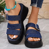 Amozae-Blue Denim Chunky Platform Slippers Women Fashion Buckle Wedge Heels Sandals Woman Summer Comfort Thick Bottom Outdoor Slippers