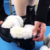 Amozae-Shoes 2025 Fashion Winter Warm Women Black Casual Shoes Plus Velvet All-Match Sneakers Thick-Soled Cotton Fats Zapatillas Mujer