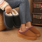 Amozae-New Women Warm Suede  Snow Boots Autumn Winter Woman Slip on Platform Boats Round Head Hair Half Slipper Female Cotton Shoes