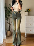 Amozae-Retro washed women embroidered butterfly horn denim Y2k high street slim fitting street clothing elastic hip lifting pants