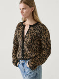 Amozae Female Leopard Cardigan Sweater Fashion Printed Contrast Loose Long Sleeve Commute Cropped Coat Women's Autumn Cardigan