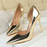 New Fashion Glitter Sequined Women Pumps Sandals Elegant Party Shallow Mouth Pointed Side Hollowed Out Gold High Heels Mules