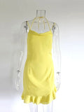 Amozae-hoco dresses  Light Beach Robe Sleeveless Mini Dress Chic Ruffles Chiffon Summer Sexy Party Yellow Dress For Women