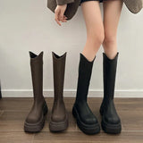 Amozae-Chunky Women Knee High Boots Fashion Back Zippers Knight Long Booties Square High Heels Autumn Winter Shoes