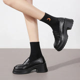 Amozae-Lucyever Pu Leather Platform Loafers Woman 2025 British Style Thick Heels Oxfords Shoes Women Slip On College Gothic Shoes Mujer