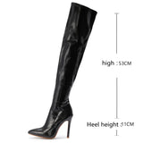 Amozae-Stretch High Heel Knee High Boots 2023 Fall Winter New Fashions Red Long Boots Leather Folds Tall Women's Boots Sexy Thigh Boots