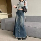 Amozae-High-waisted Design Sensibility Fish Tail Skirt Women's Spring/autumn 2024 New Style Side Slit Denim Mini Skirt