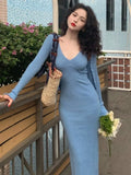 Amozae-Christmas Outfit New Year's Eve Dress party look inspos Autumn Chic Knitted 2-piece Dress Set Women Crop Cardigan and V-neck Spaghetti Strap Midi Dress French Vintage Female Solid Suit