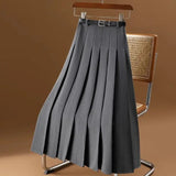 Amozae-Greysuitmedium-lengthskirt Women's Autumn New Vintage Slimming A- line Long Dress Elegant Casual Plaid Skirt