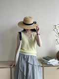 Amozae-Spring Summer Casual Outfits Fake Two-piece Knit Tank Tops For Women, 25 Summer V-neck Shoulder Top