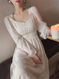 Amozae-2024 Summer New Women Fashion Elegant White Midi Dresses Vintage Princess Female Party A Line Clothes Prom Robe Vestdios