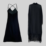 Amozae-Modigirl 2024 New Fashion Batwing Sleeves Loose Female See-Through         Dress Black Tasseled Mock Neck Maxi Dresses For Women