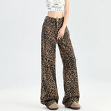 Amozae-Woman High Waist Straight Leg Jeans Female High Street Aesthetic Wide Leg Pants Lady Y2k 2000s Leopard Denim Stacked Trousers