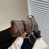 Amozae-Solid color Women Chain Shoulder Side Bag Small PU Leather Handbag And Wallet Vintage Luxury Brand Lady Flap Crossbody Sling Bag