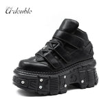 Amozae -2025 New Punk Style Women Shoes Gothic Ankle Rock Boots Lace-up Heel Height 9CM Platform Shoes Woman Metal Decor Woman Sneakers