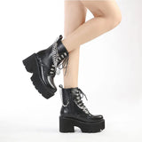 Amozae-DoraTasia New Women's Gothic Ankle Boots Platform Chunky Heel Chain Punk Fight Biker Boots Women's Halloween Christmas Shoes