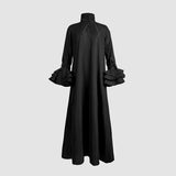 Amozae-Modigirl 2024 New Women‘s Autumn Dresses A-Line Flared Sleeves Split-Joint Split-Side Lapel Long Dress Clothing for Female