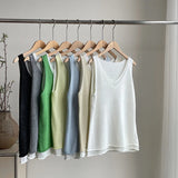 Amozae-Spring Summer Casual Outfits Fake Two-piece Knit Tank Tops For Women, 25 Summer V-neck Shoulder Top
