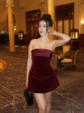 Amozae-new years eve outfits Christmas party outfits Elegant Burgundy Sleeveless Slash-neck Mini Dress Sexy Bodycon Backless A-line Dresses 2024 Evening Club Party Women Vestidos