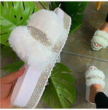 Amozae-Fur Slippers Women 2025 Fashion Summer Fur Slides For Woman Rhinestone Sandals Fluffy Female Shoes Glitter Indoor Diamond Shoes