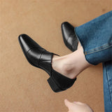 Amozae-New Spring Genuine Leather Women Shoes French Retro Square Toe Women Pumps Chunky Heels Loafers Shoes for Women Ladies Shoes