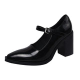 AMOZAE- - Elegant Pointed Toe Chunky Heeled Pumps Fashion Patent Leather