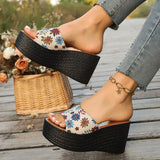 Amozae-Printing Chunky Platform Sandals for Women 2025 Summer Thick Bottom Wedge Heel Slippers Woman Comfortable Outdoor Beach Slides