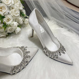 Amozae-Rhinestone Satin Pointed Toe Pumps Women Fashion Elegant High Heels Women Stiletto Heel Luxury Crystal Shine Wedding Dress Shoes