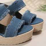 AMOZAE- - Summer Women's Denim Wedge High Heel Sandals